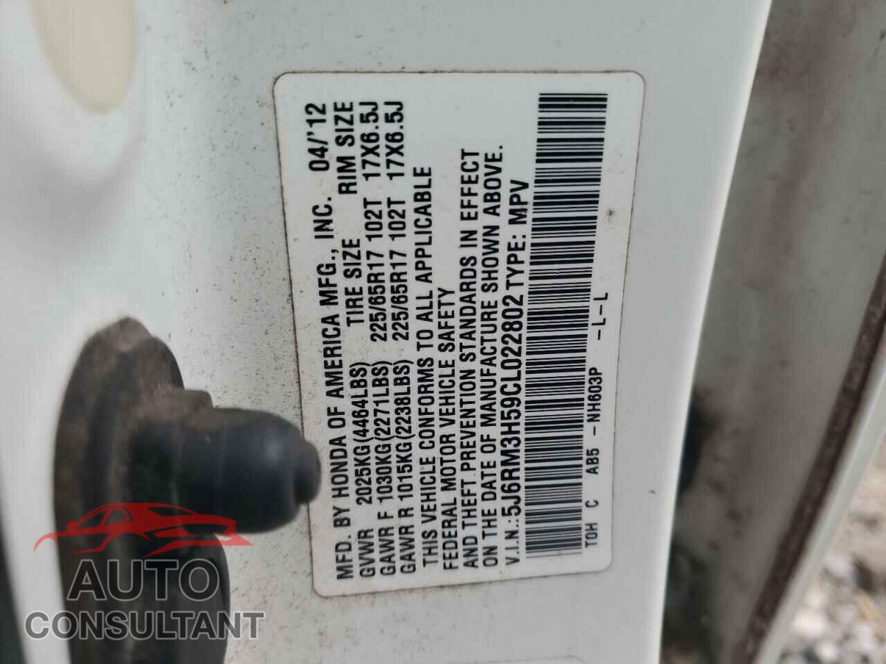 HONDA CRV 2012 - 5J6RM3H59CL022802