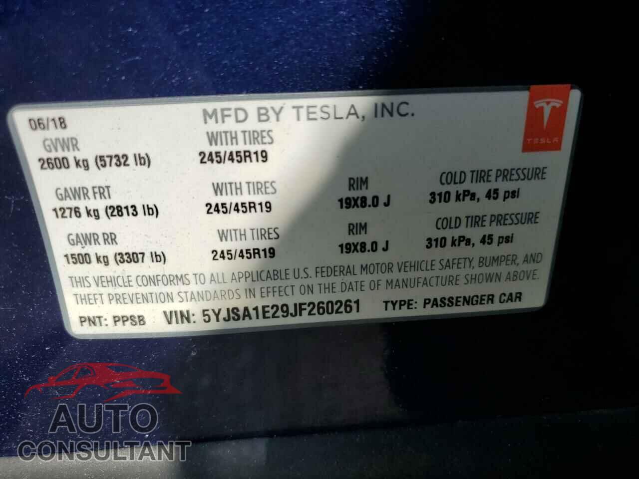 TESLA MODEL S 2018 - 5YJSA1E29JF260261