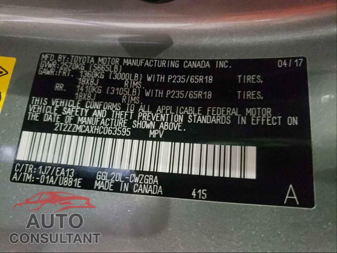 LEXUS RX350 2017 - 2T2ZZMCAXHC063595