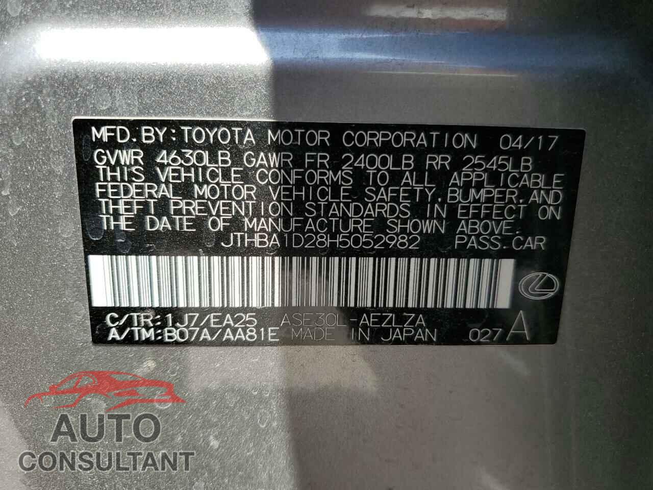LEXUS IS 2017 - JTHBA1D28H5052982