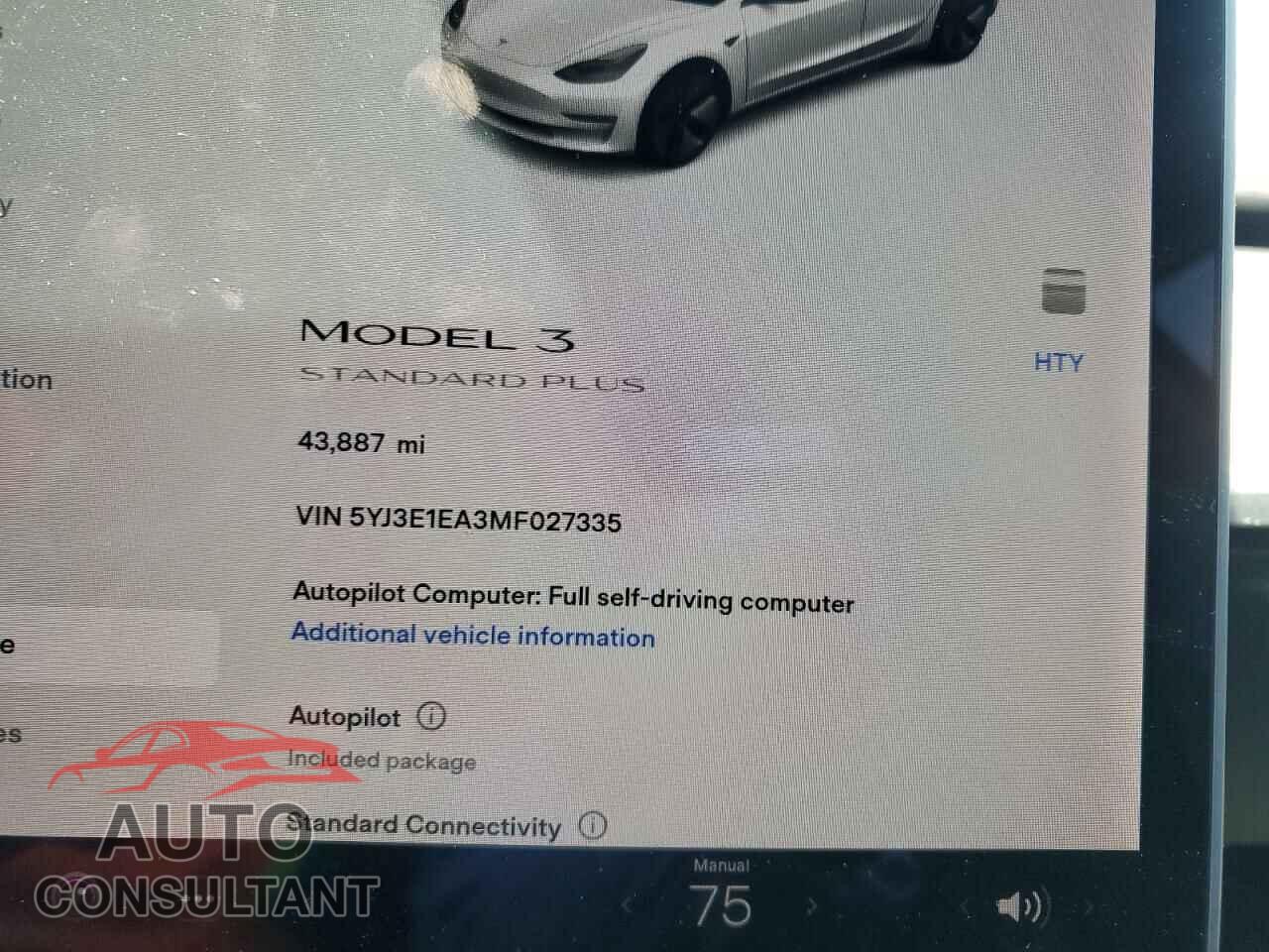 TESLA MODEL 3 2021 - 5YJ3E1EA3MF027335