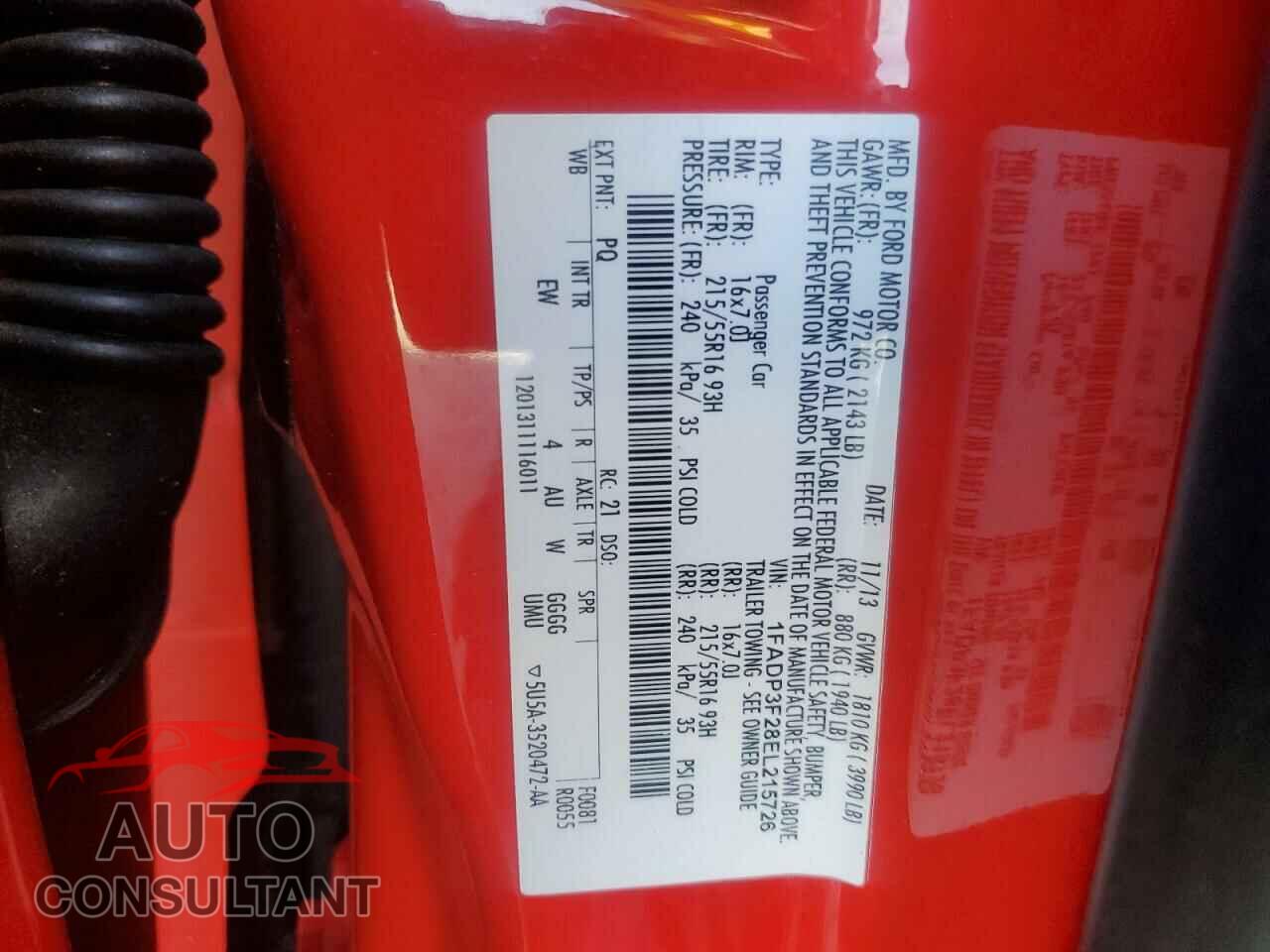 FORD FOCUS 2014 - 1FADP3F28EL215726