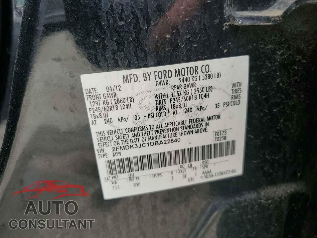 FORD EDGE 2013 - 2FMDK3JC1DBA22840