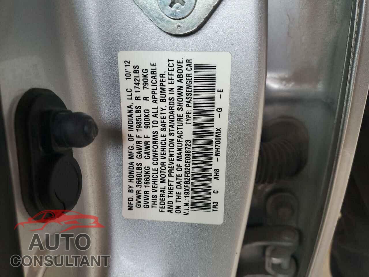 HONDA CIVIC 2012 - 19XFB2F52CE098723