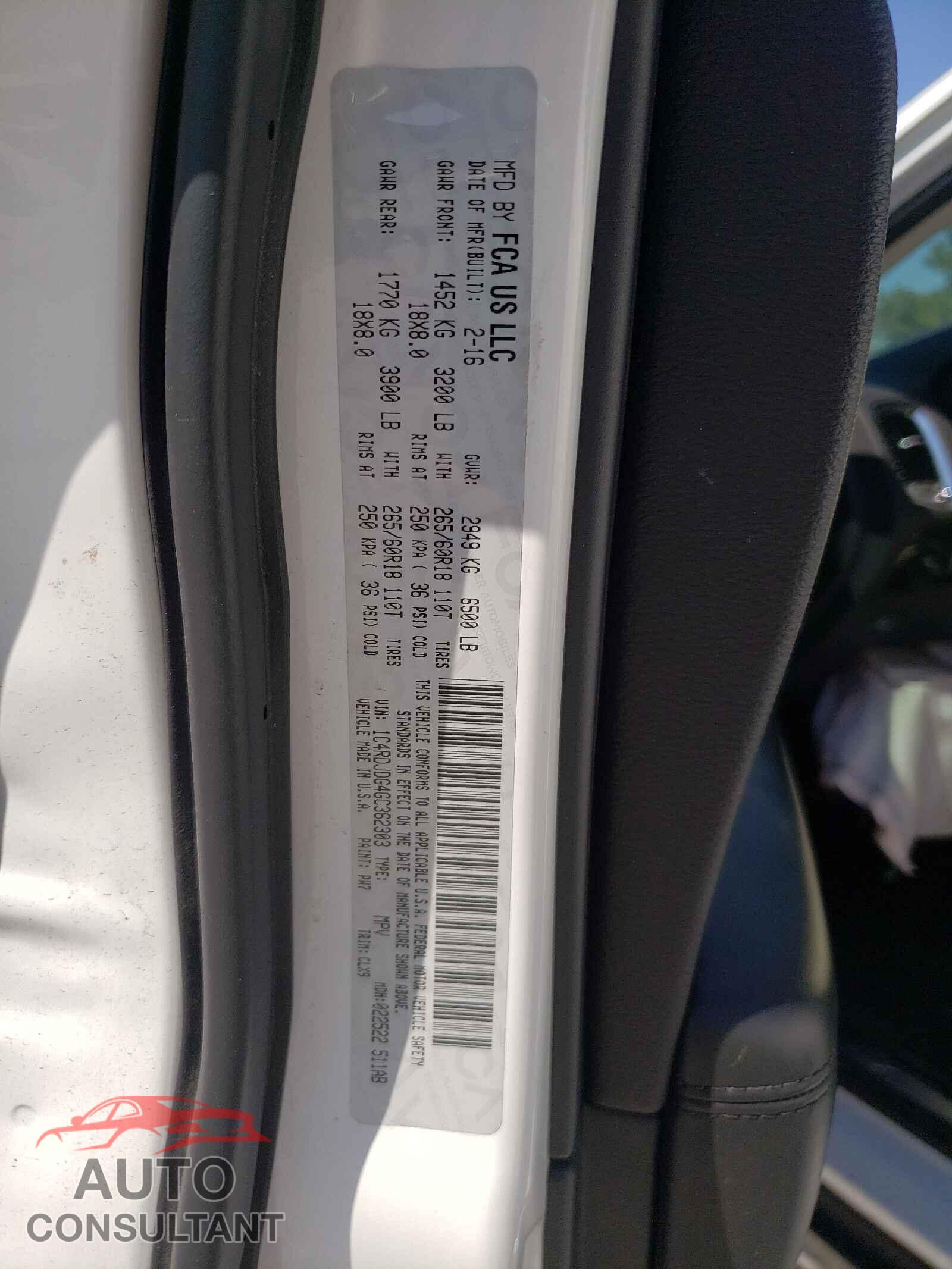 DODGE DURANGO 2016 - 1C4RDJDG4GC362303