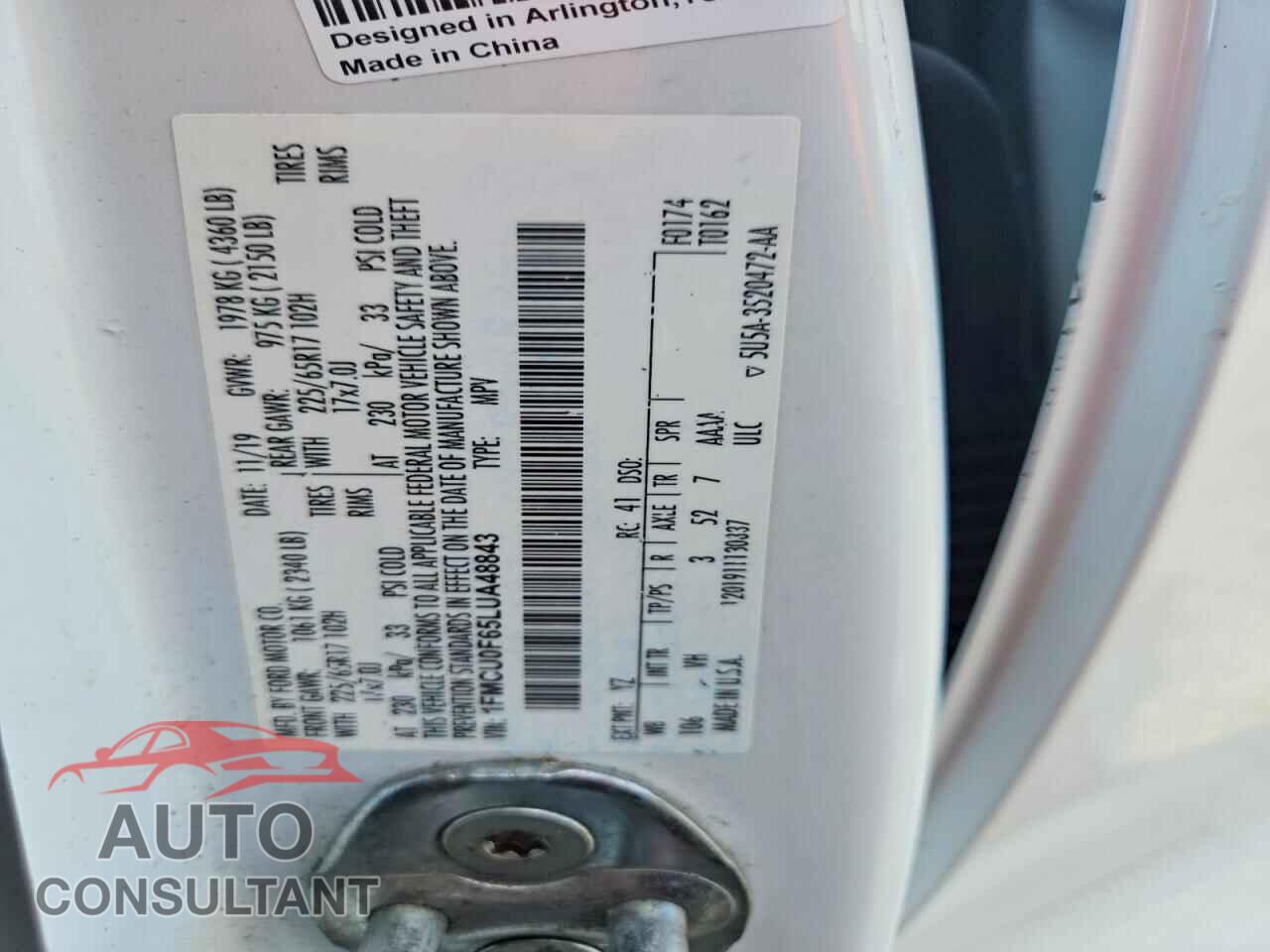 FORD ESCAPE 2020 - 1FMCU0F65LUA48843