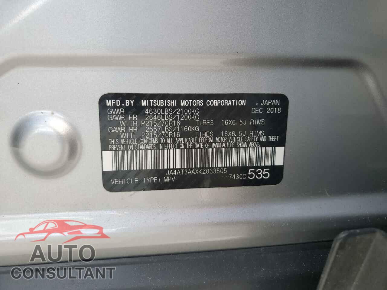 MITSUBISHI ECLIPSE 2019 - JA4AT3AAXKZ033505