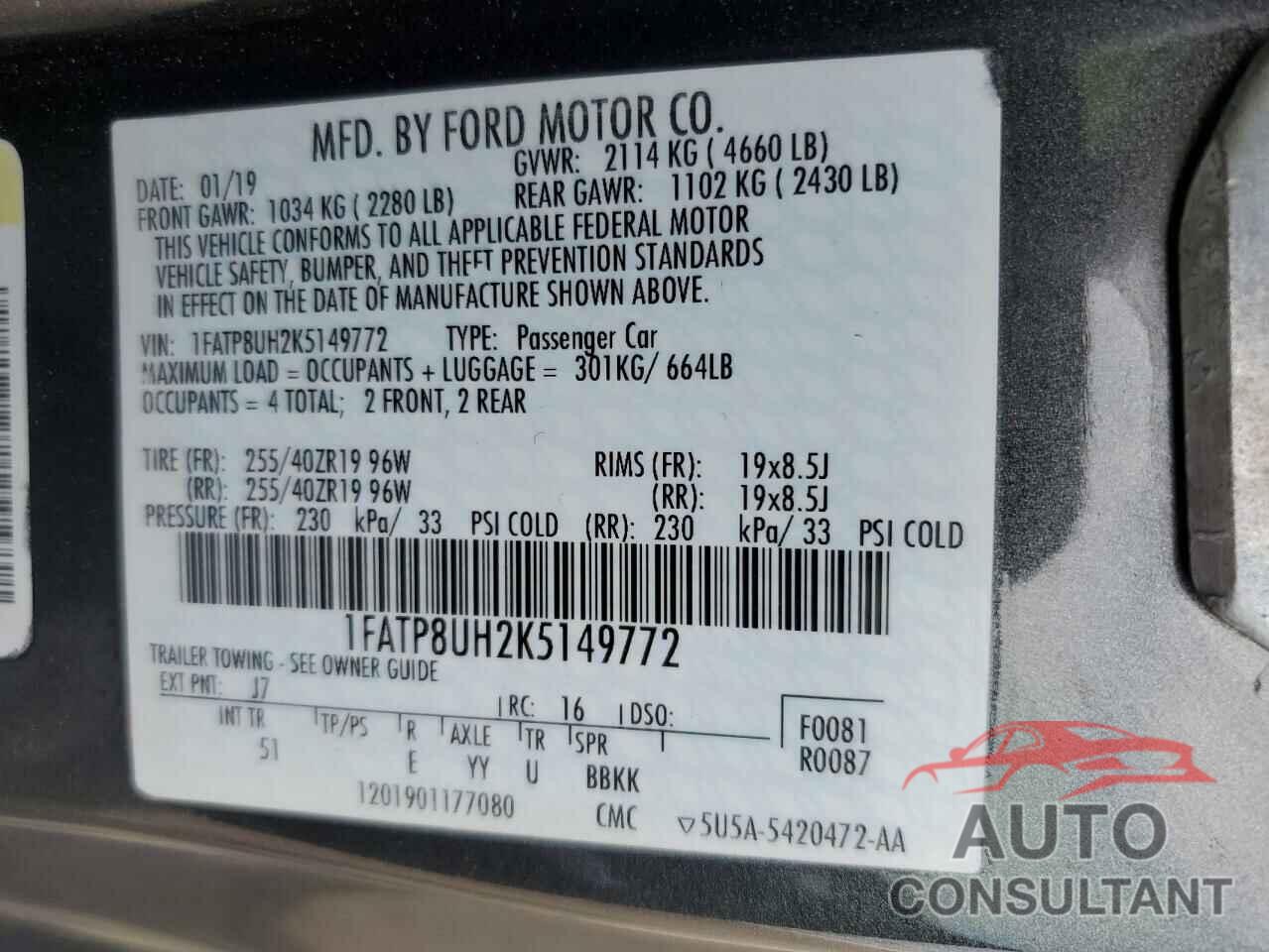 FORD ALL Models 2019 - 1FATP8UH2K5149772