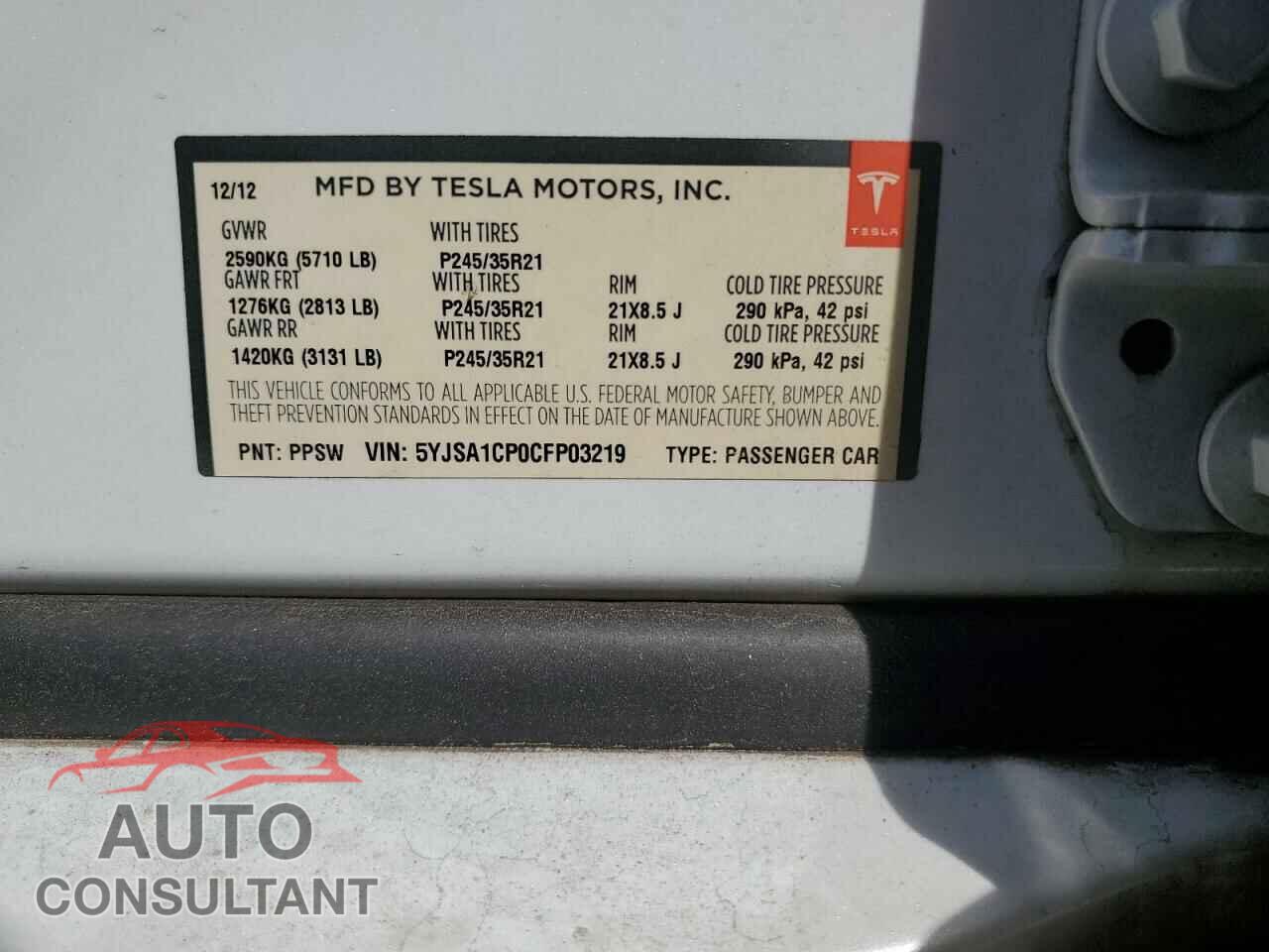 TESLA MODEL S 2012 - 5YJSA1CP0CFP03219