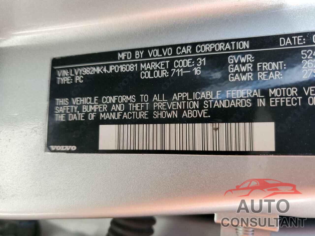 VOLVO S90 2018 - LVY982MK4JP016081