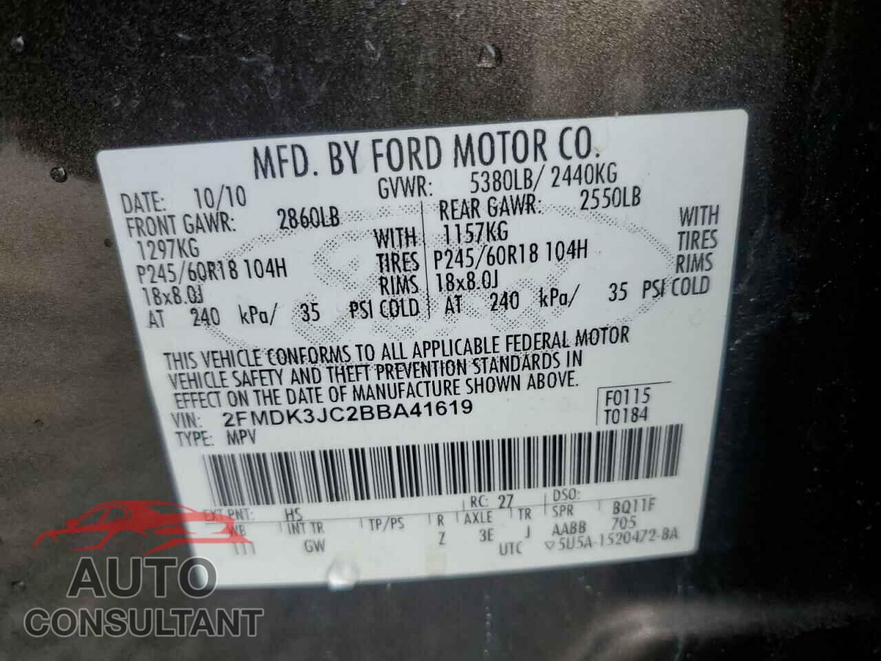 FORD EDGE 2011 - 2FMDK3JC2BBA41619