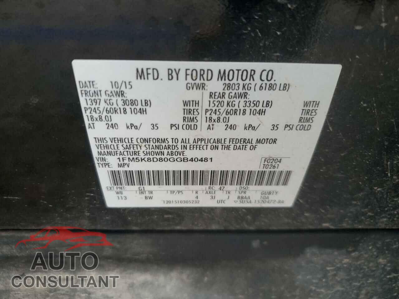 FORD EXPLORER 2016 - 1FM5K8D80GGB40481