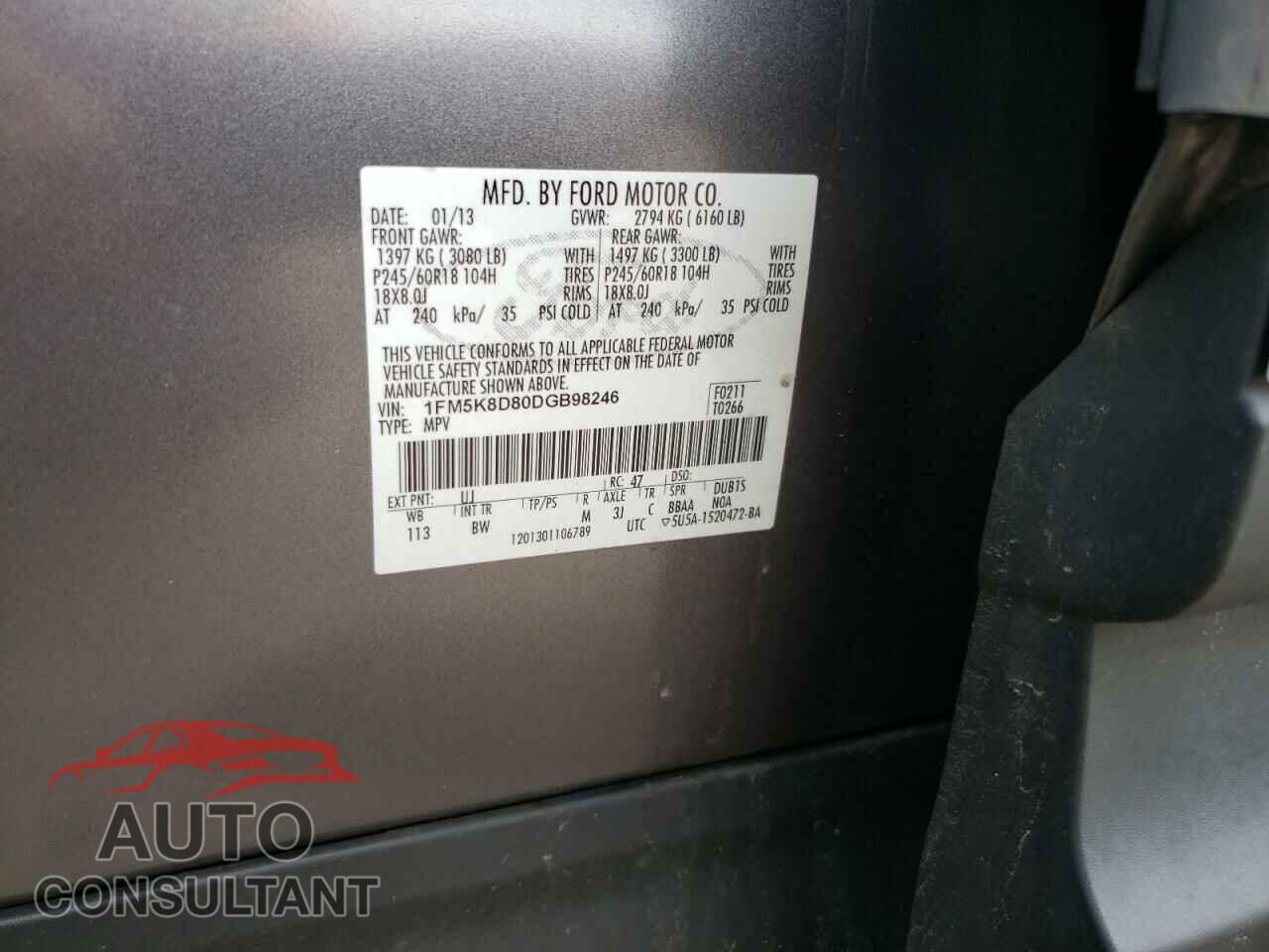 FORD EXPLORER 2013 - 1FM5K8D80DGB98246