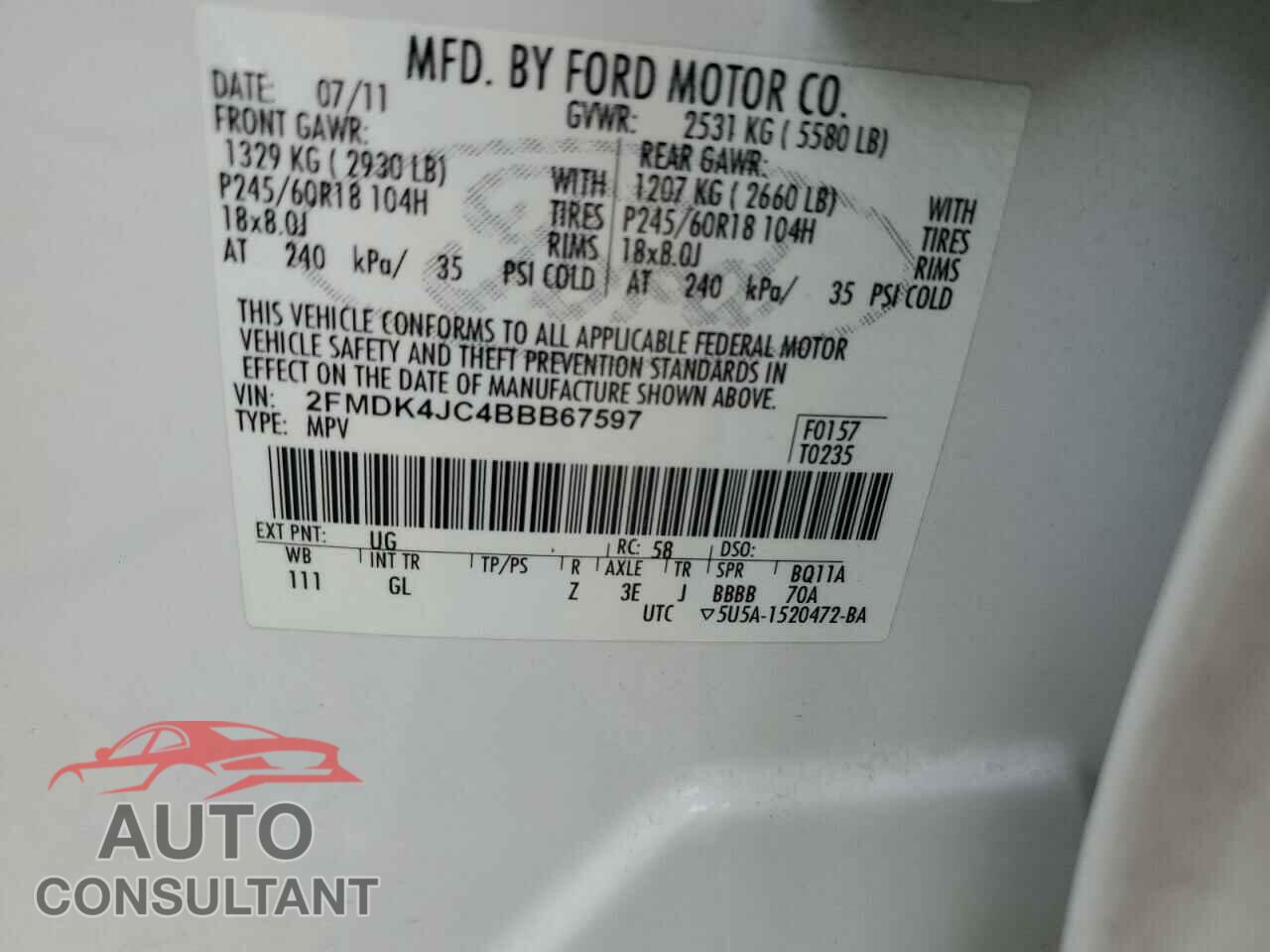 FORD EDGE 2011 - 2FMDK4JC4BBB67597