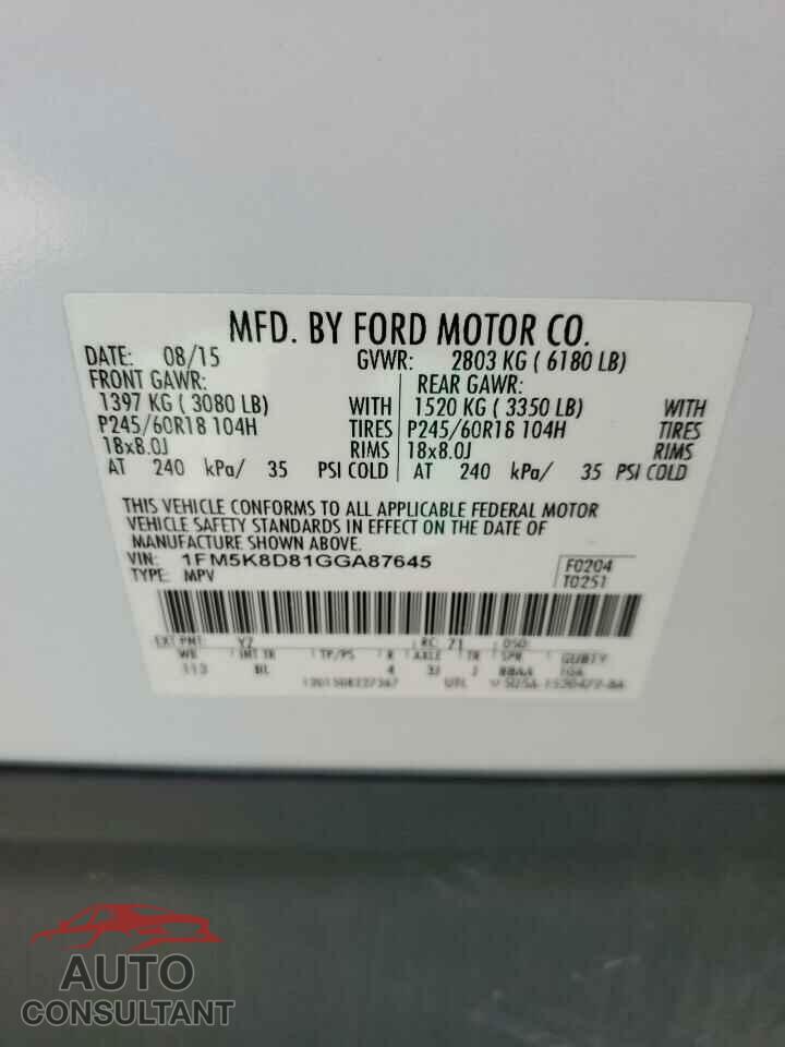 FORD EXPLORER 2016 - 1FM5K8D81GGA87645