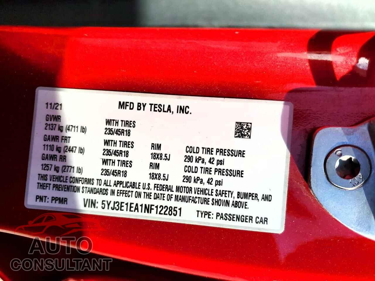 TESLA MODEL 3 2022 - 5YJ3E1EA1NF122851