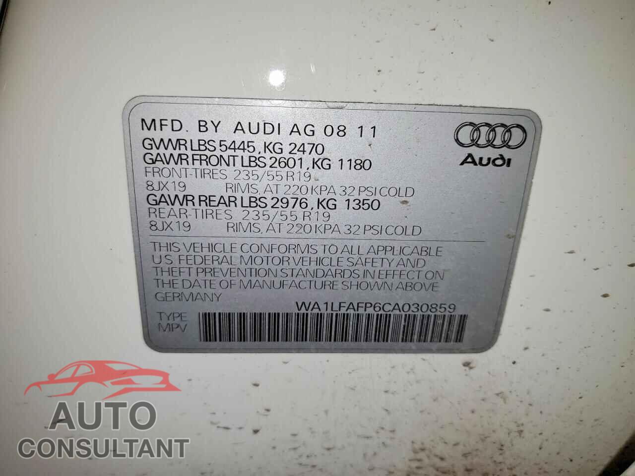 AUDI Q5 2012 - WA1LFAFP6CA030859