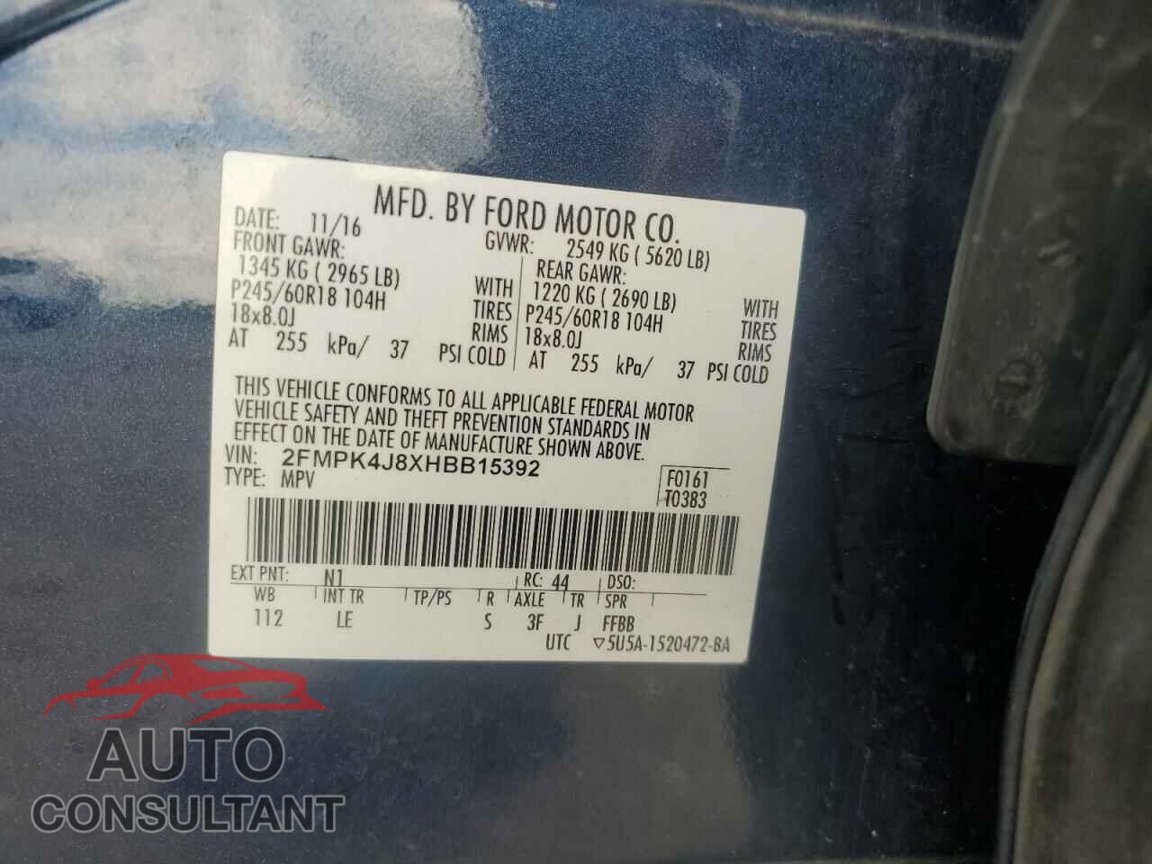 FORD EDGE 2017 - 2FMPK4J8XHBB15392