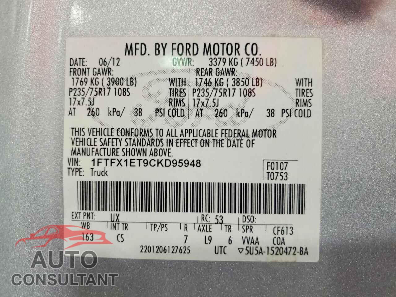 FORD F150 2012 - 1FTFX1ET9CKD95948