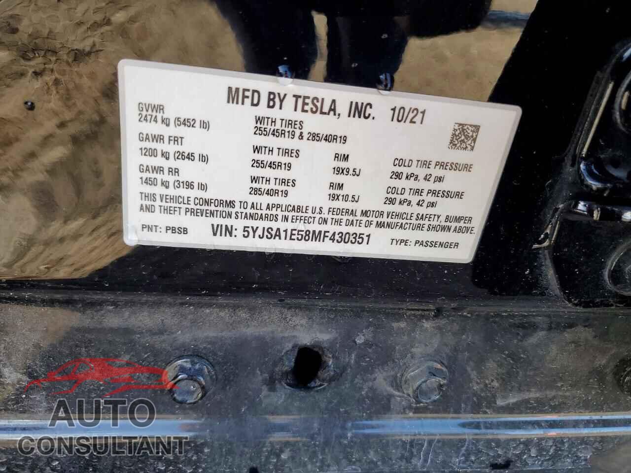 TESLA MODEL S 2021 - 5YJSA1E58MF430351