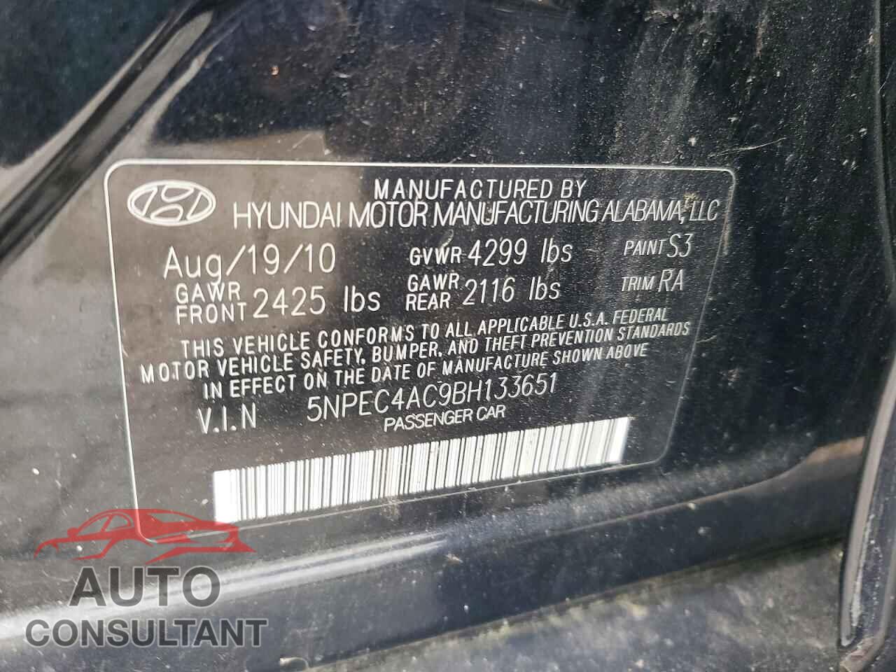 HYUNDAI SONATA 2011 - 5NPEC4AC9BH133651