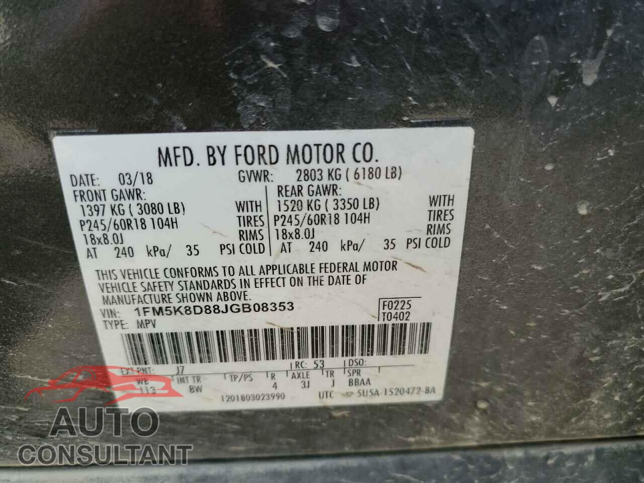 FORD EXPLORER 2018 - 1FM5K8D88JGB08353