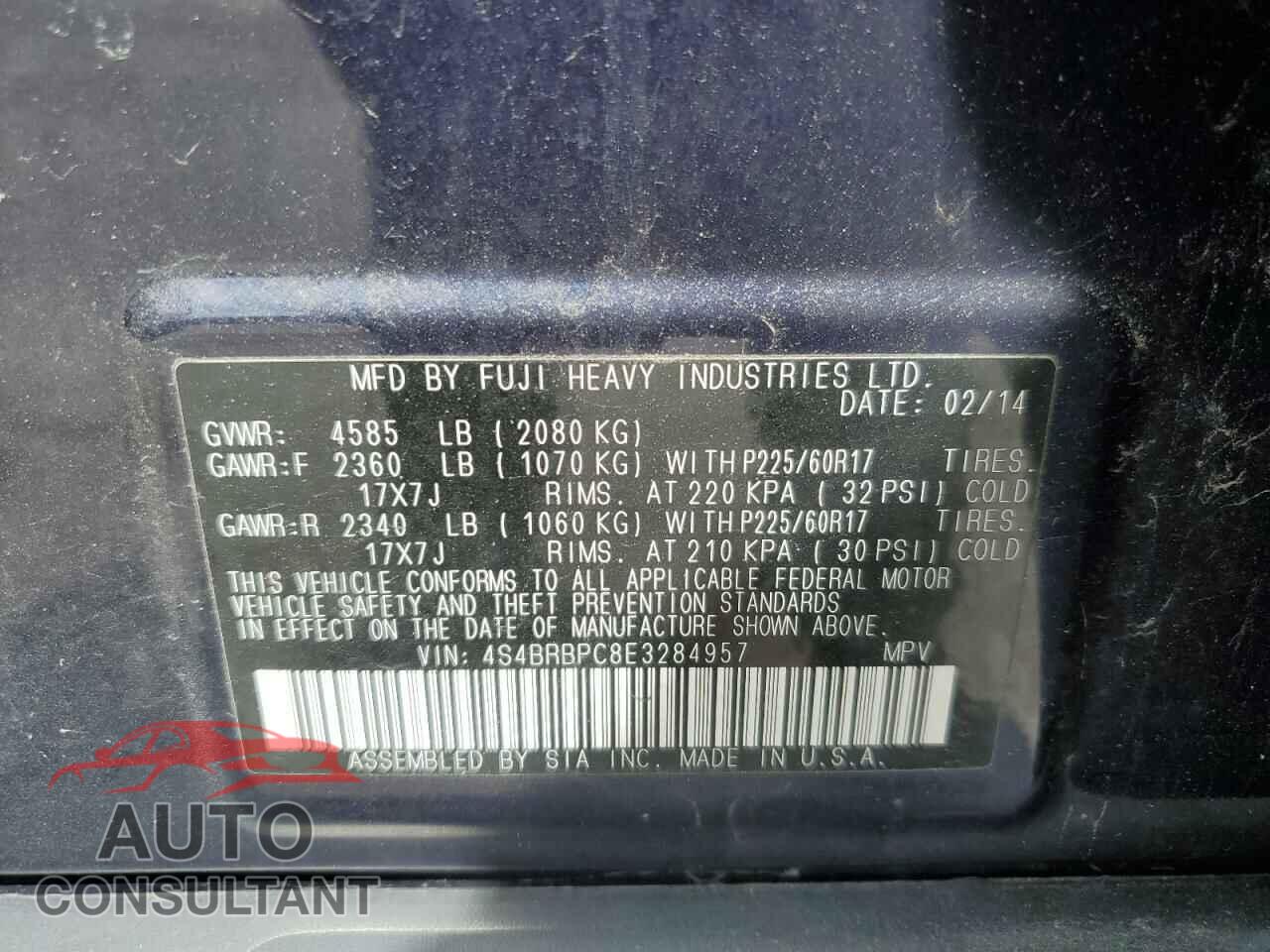 SUBARU OUTBACK 2014 - 4S4BRBPC8E3284957