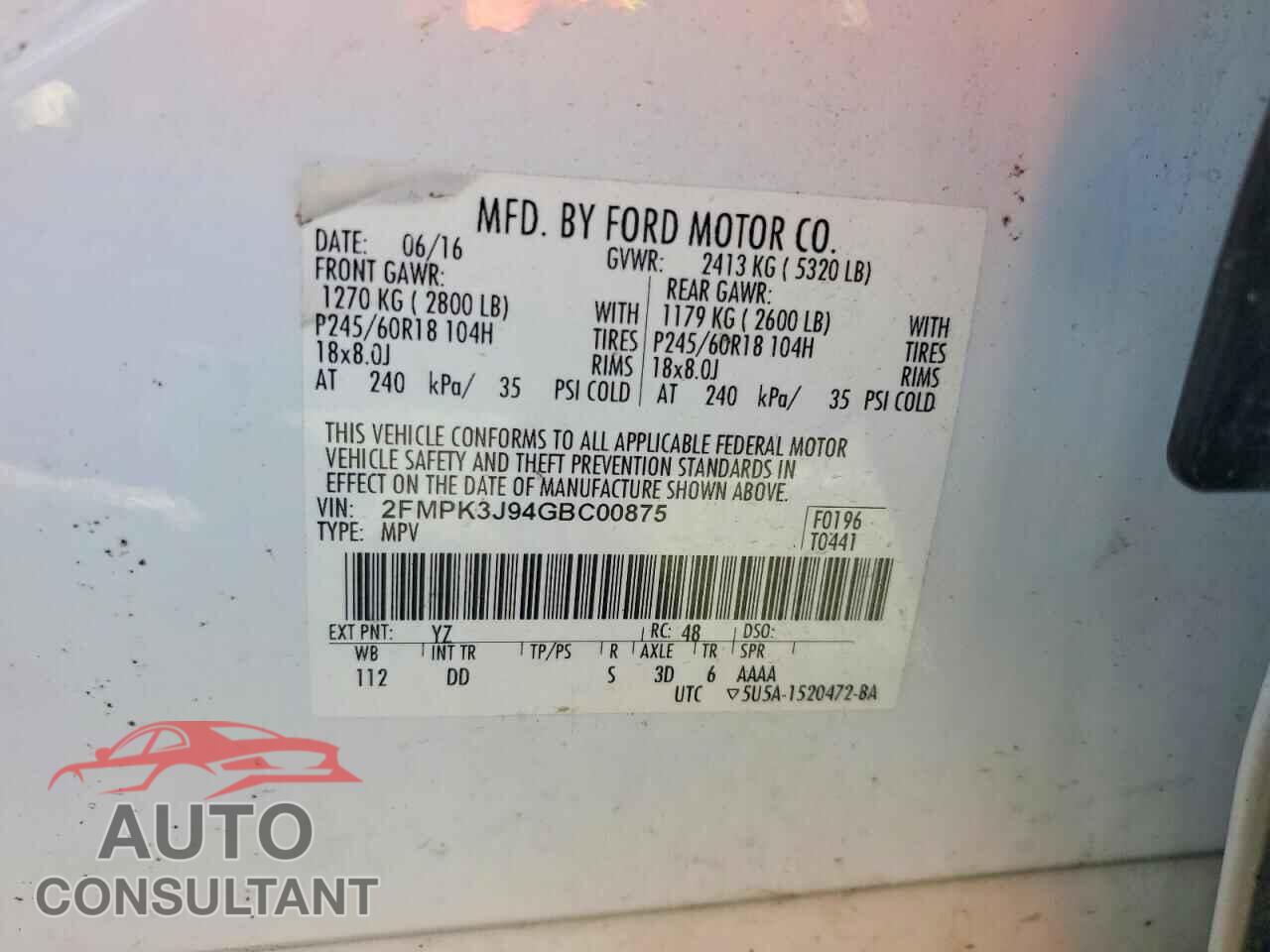 FORD EDGE 2016 - 2FMPK3J94GBC00875