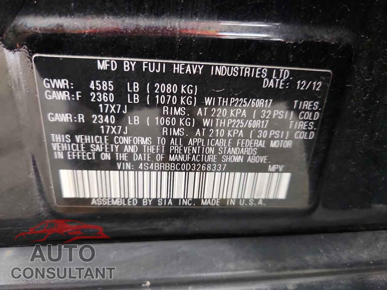 SUBARU OUTBACK 2013 - 4S4BRBBC0D3268337