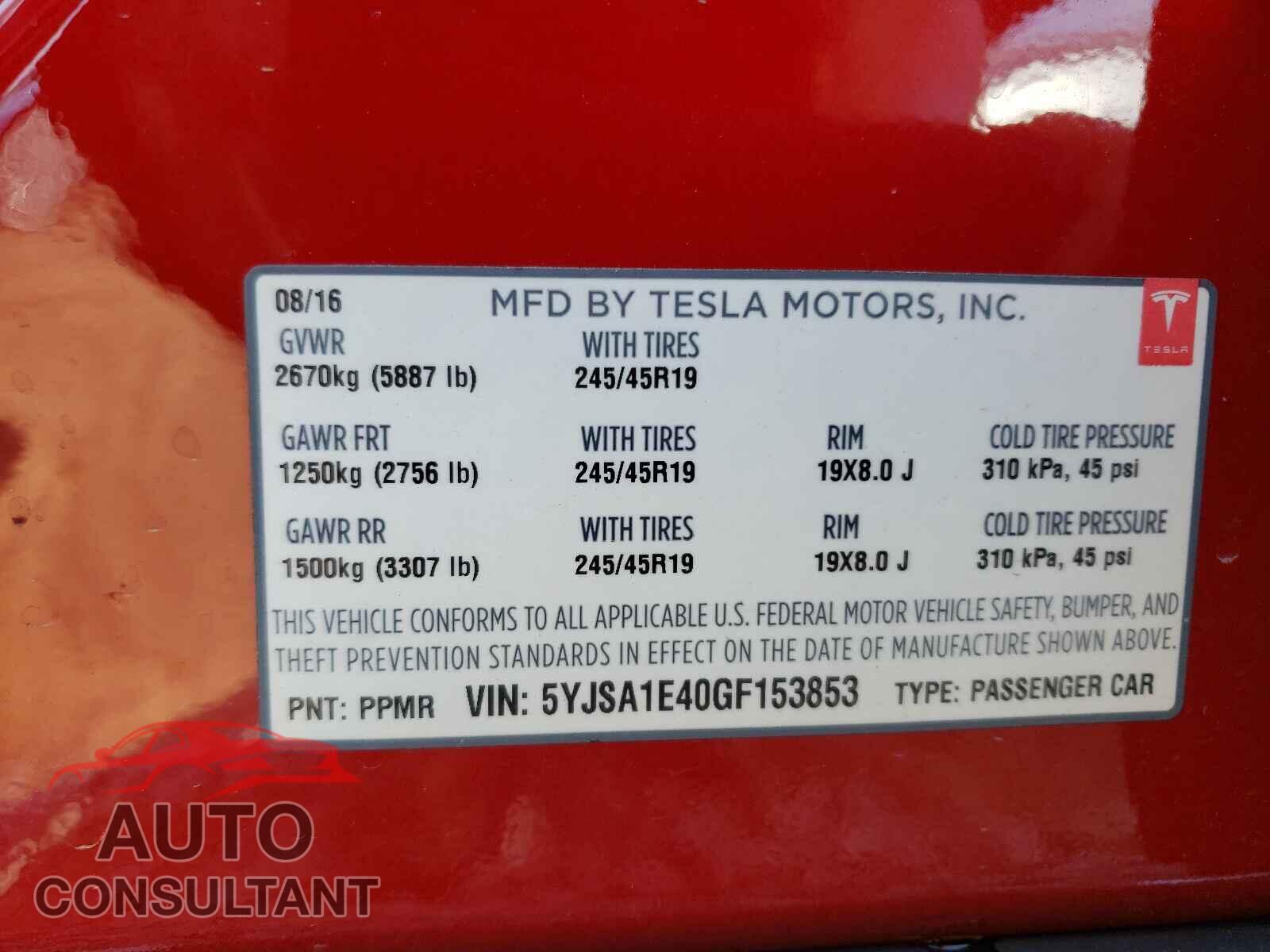 TESLA MODEL S 2016 - 5YJSA1E40GF153853