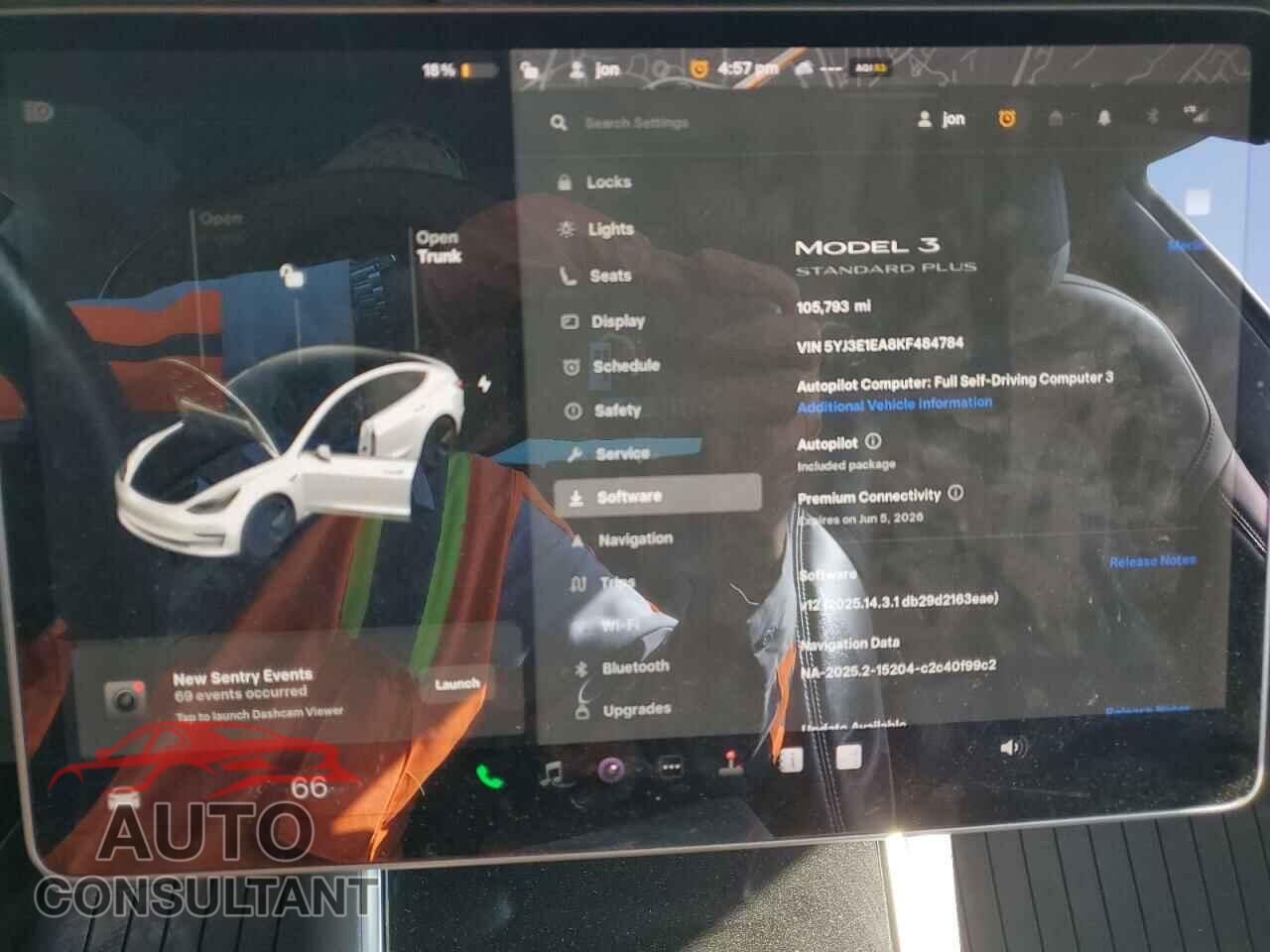 TESLA MODEL 3 2019 - 5YJ3E1EA8KF484784