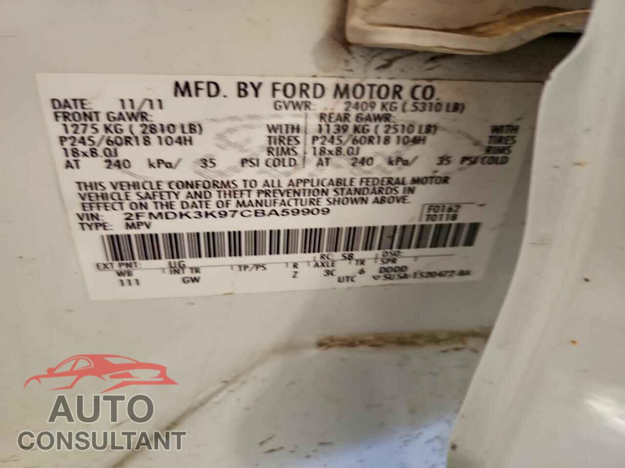 FORD EDGE 2012 - 2FMDK3K97CBA59909