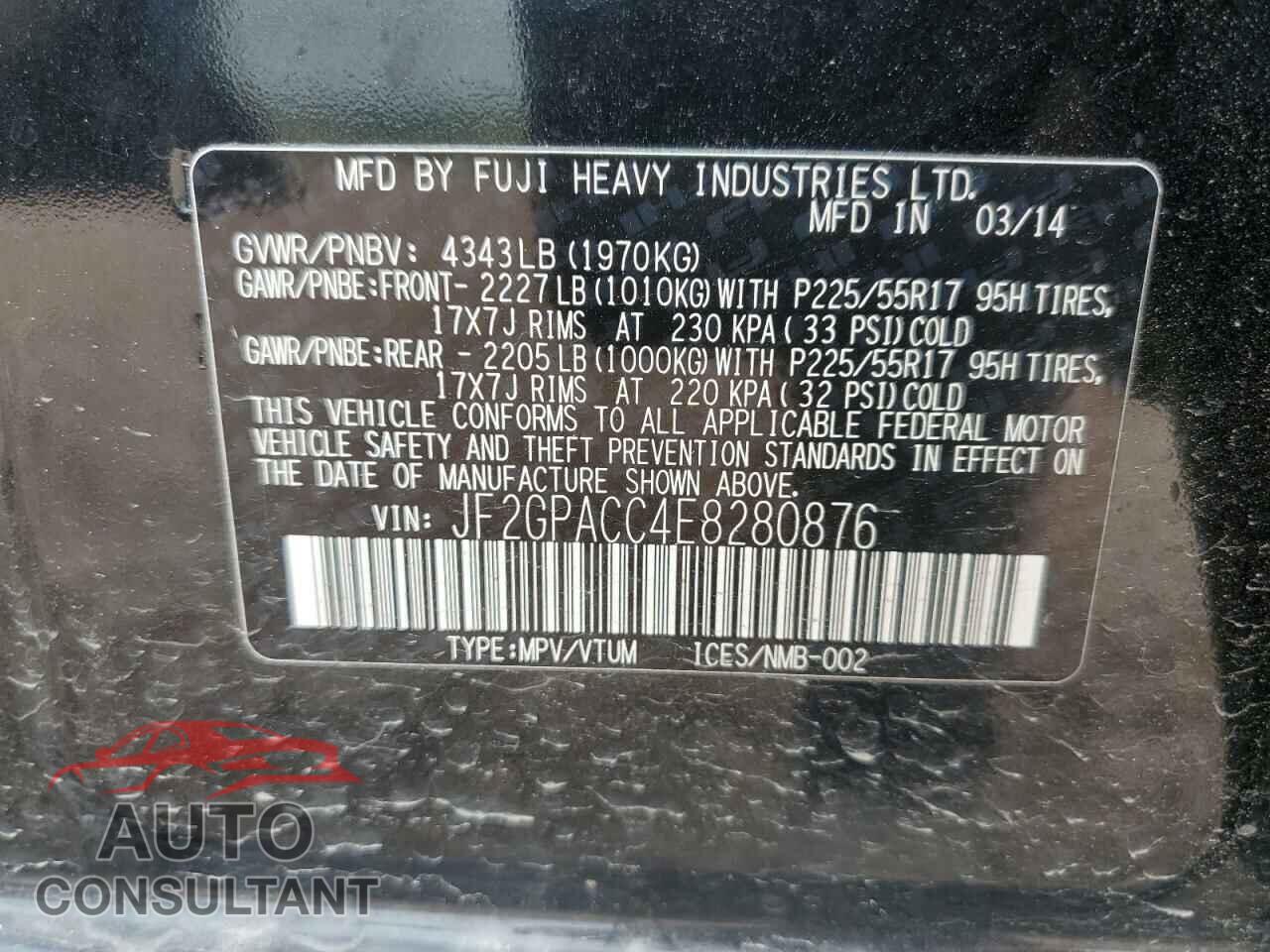 SUBARU XV 2014 - JF2GPACC4E8280876