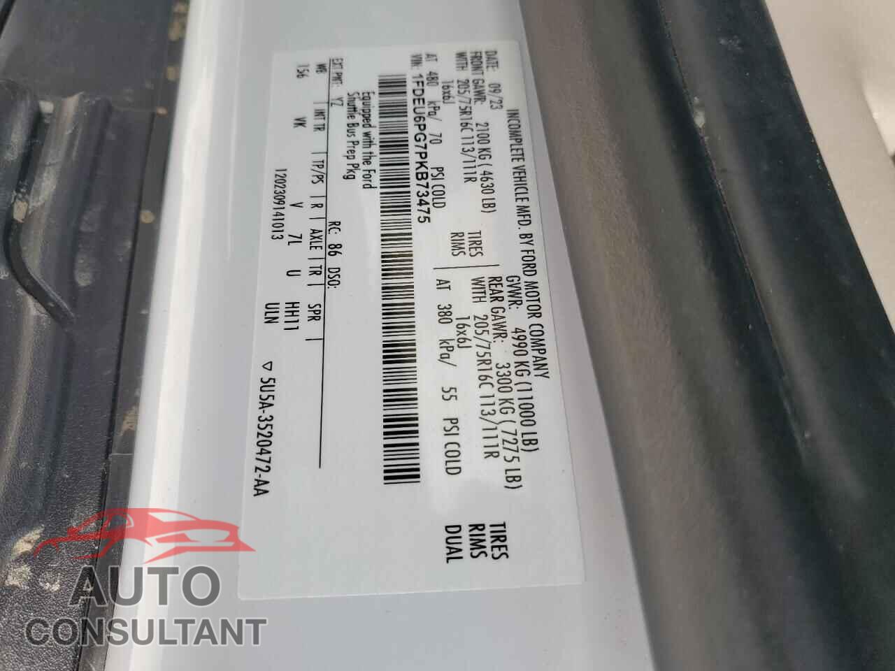 FORD TRANSIT 2023 - 1FDEU6PG7PKB73475
