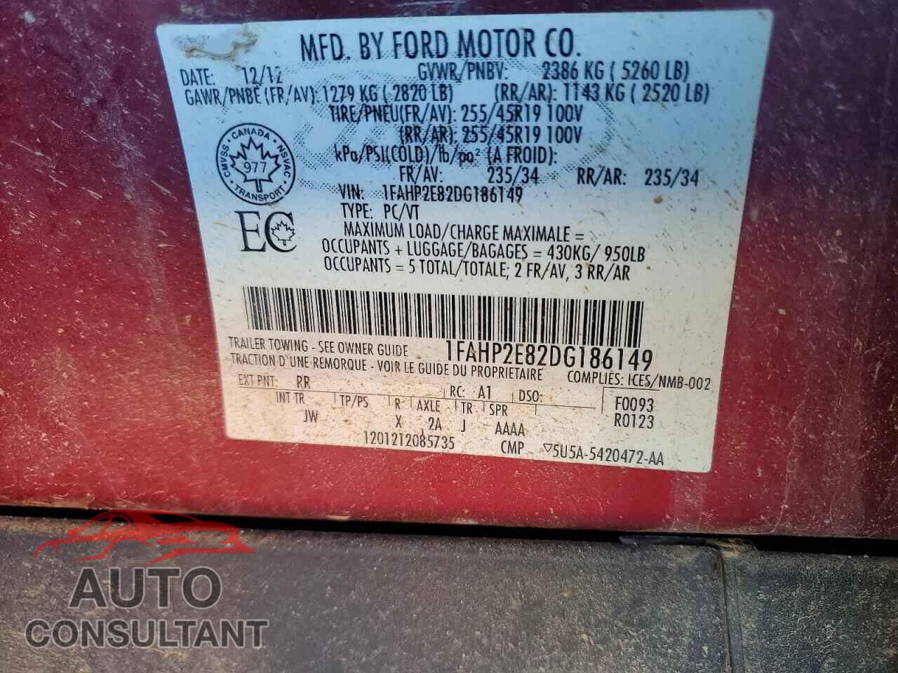 FORD TAURUS 2013 - 1FAHP2E82DG186149