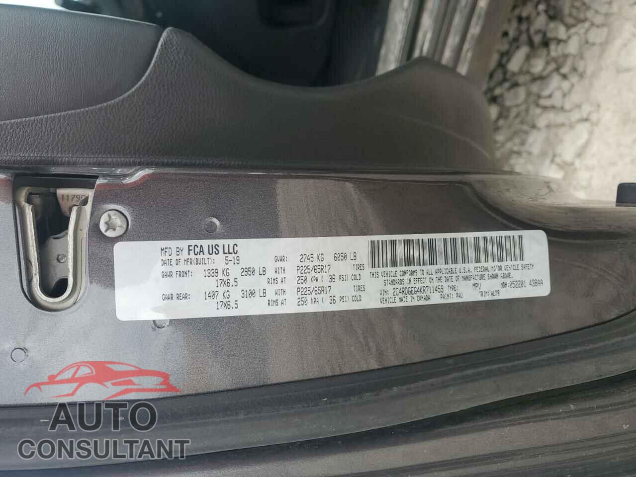 DODGE CARAVAN 2019 - 2C4RDGEG4KR711459
