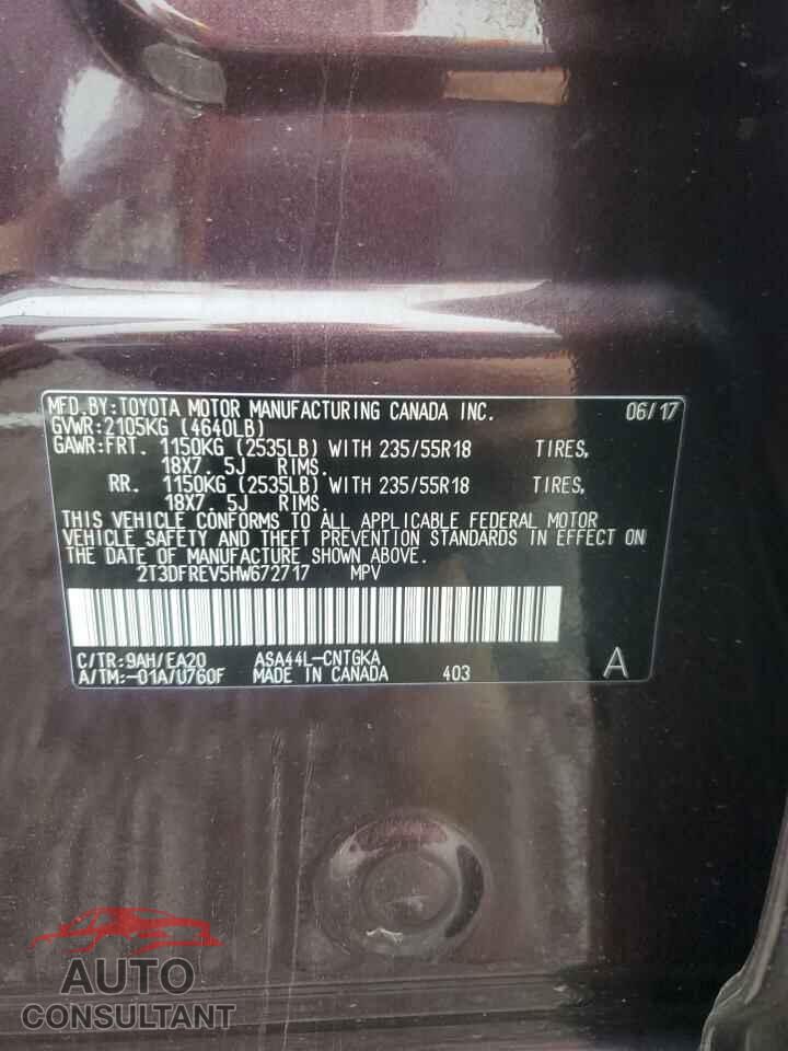 TOYOTA RAV4 2017 - 2T3DFREV5HW672717
