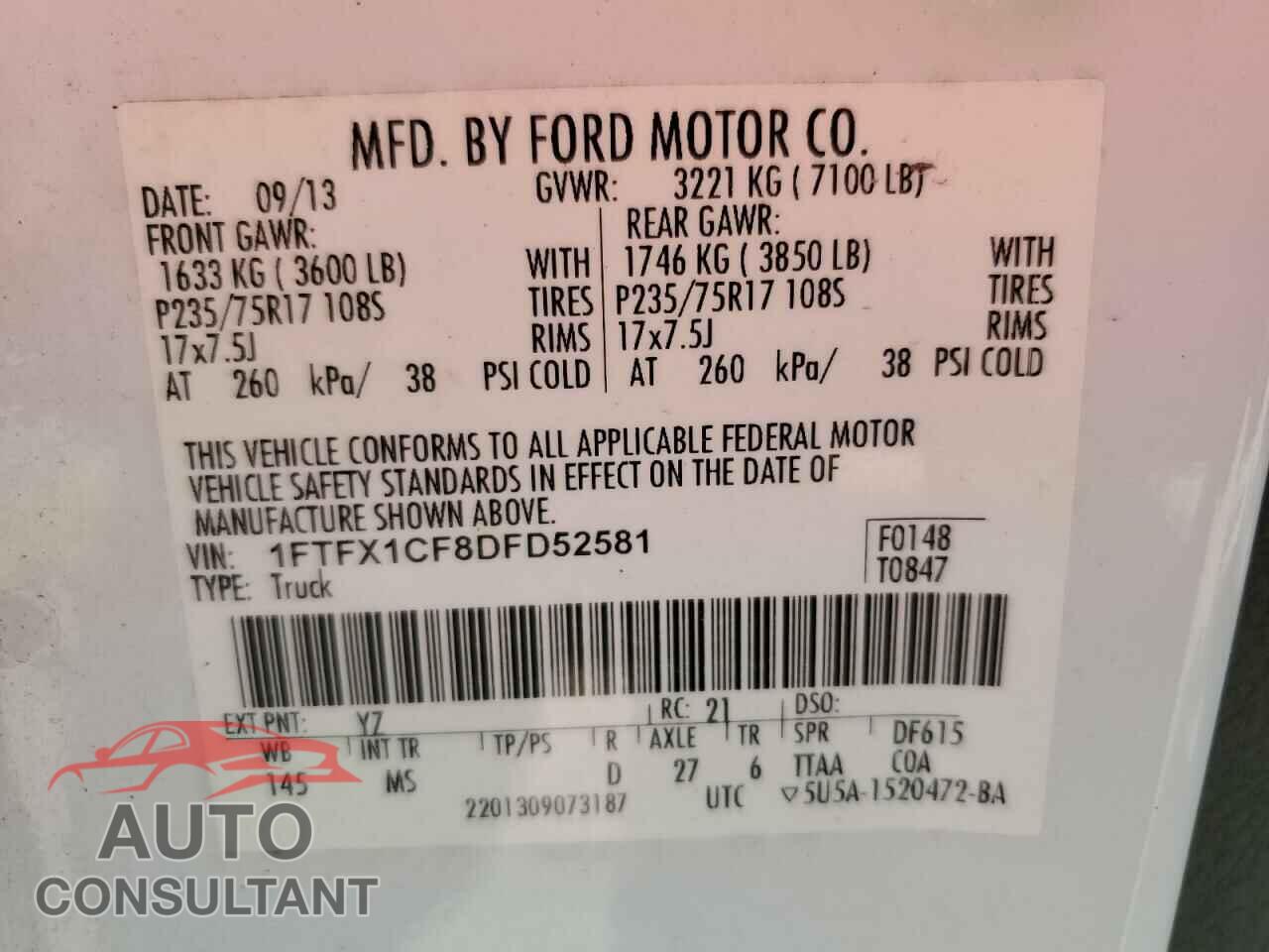FORD F-150 2013 - 1FTFX1CF8DFD52581