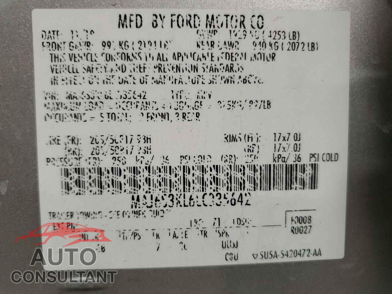 FORD ECOSPORT 2020 - MAJ6S3KL6LC335642