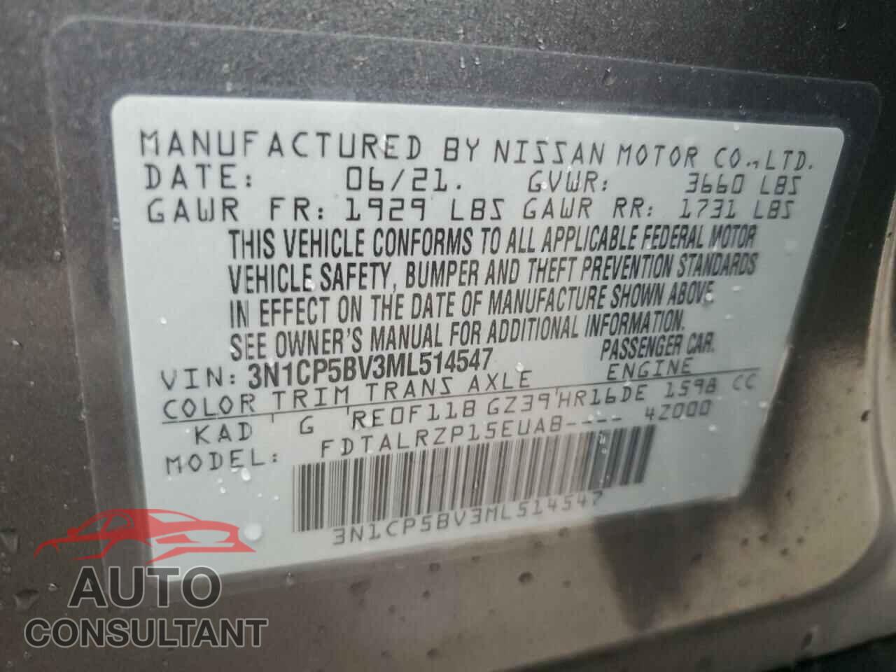 NISSAN KICKS 2021 - 3N1CP5BV3ML514547