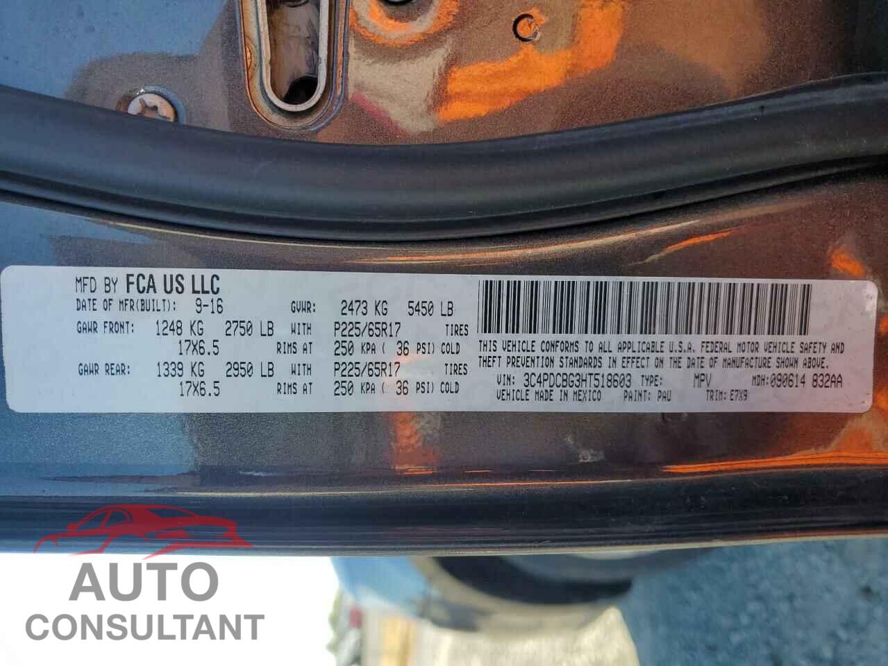 DODGE JOURNEY 2017 - 3C4PDCBG3HT518603