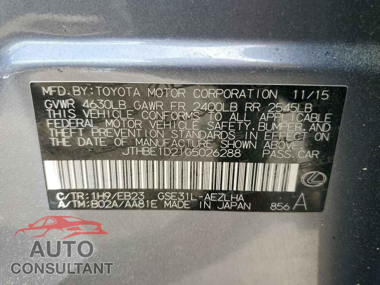 LEXUS IS 2016 - JTHBE1D21G5026288