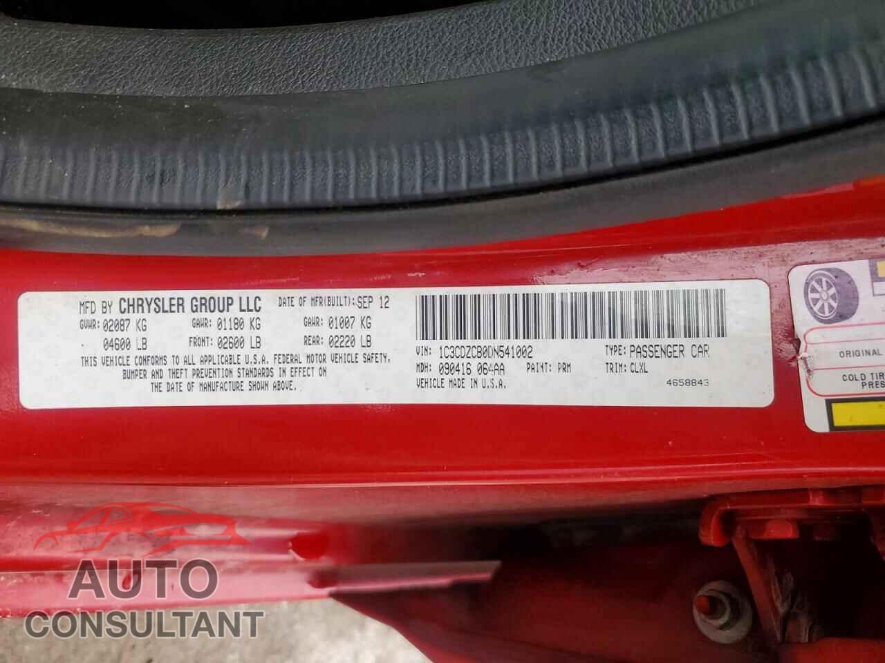 DODGE AVENGER 2013 - 1C3CDZCB0DN541002
