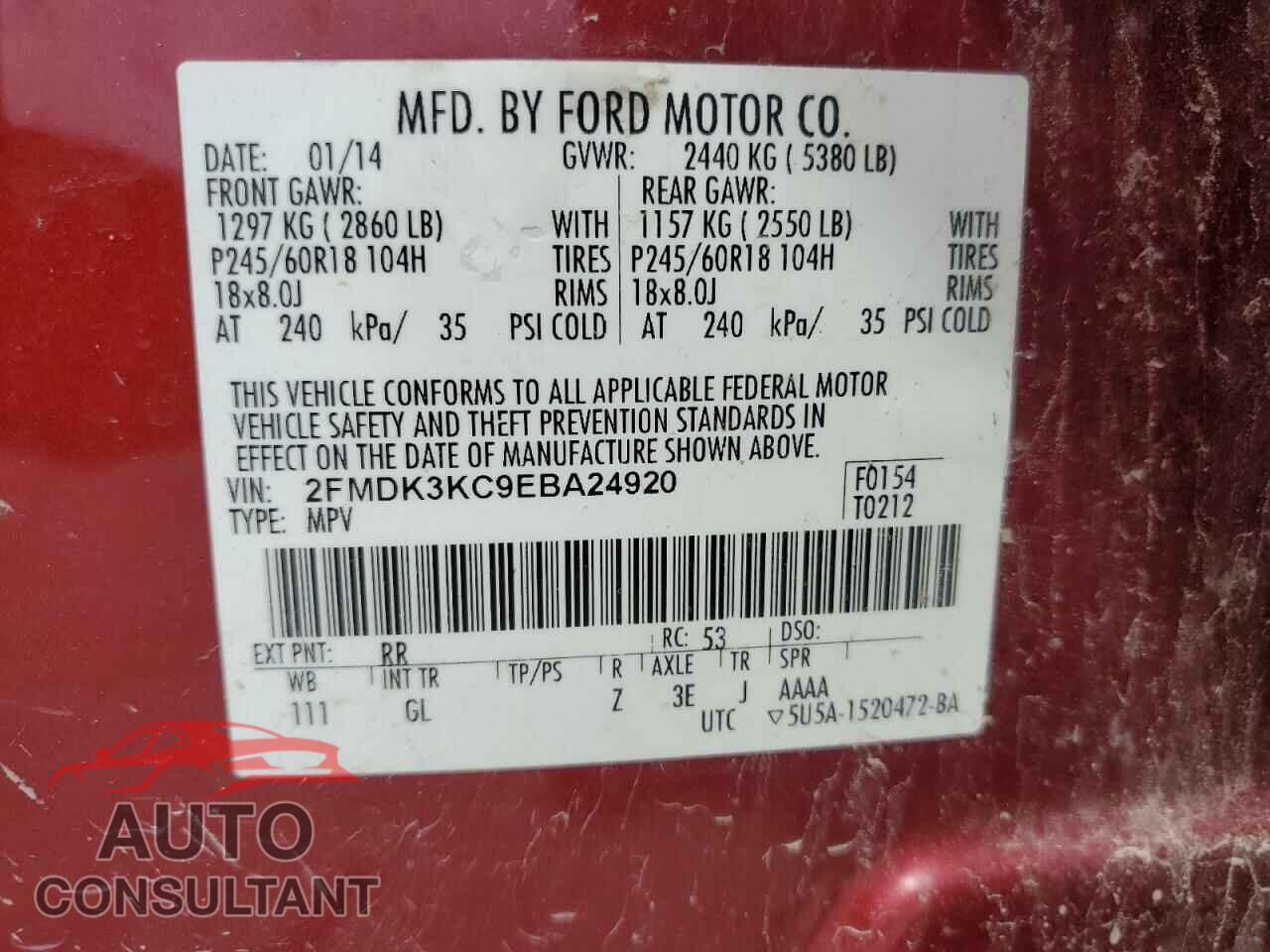 FORD EDGE 2014 - 2FMDK3KC9EBA24920