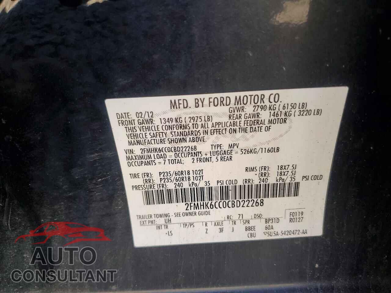 FORD FLEX 2012 - 2FMHK6CC0CBD22268