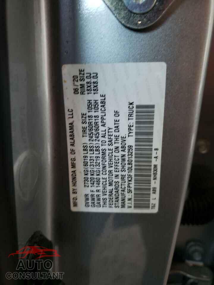 HONDA RIDGELINE 2020 - 5FPYK3F10LB013259