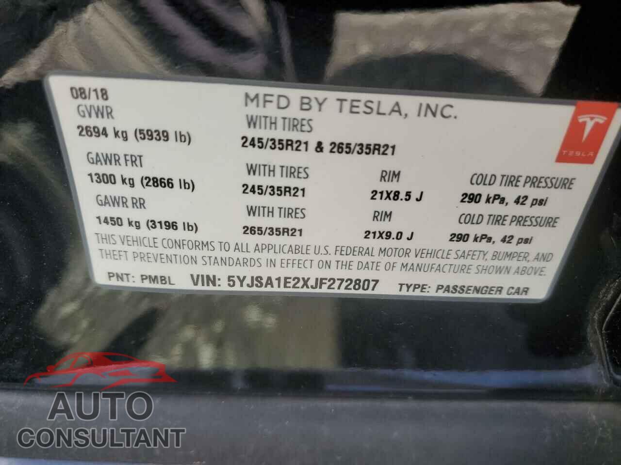 TESLA MODEL S 2018 - 5YJSA1E2XJF272807