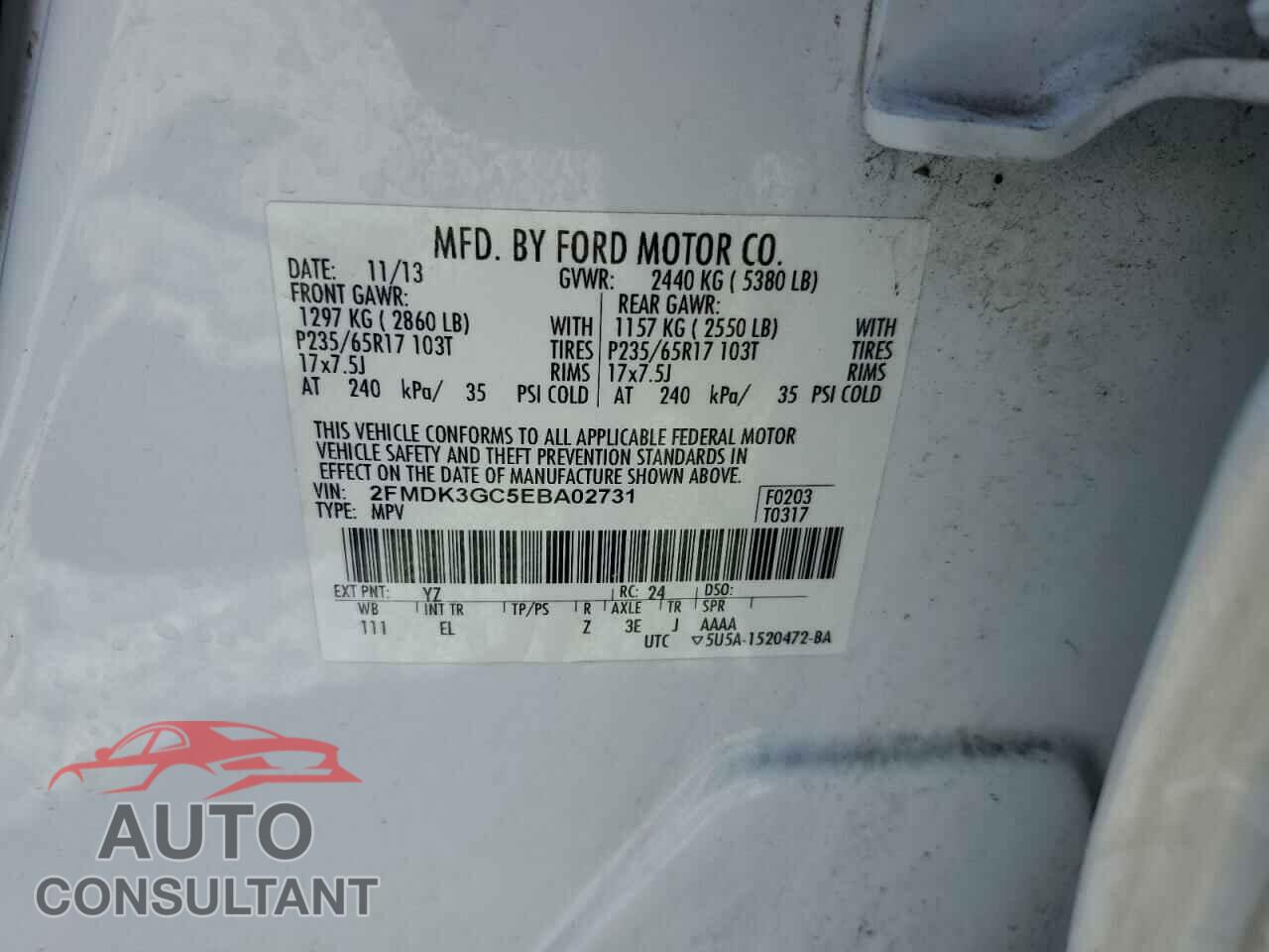 FORD EDGE 2014 - 2FMDK3GC5EBA02731