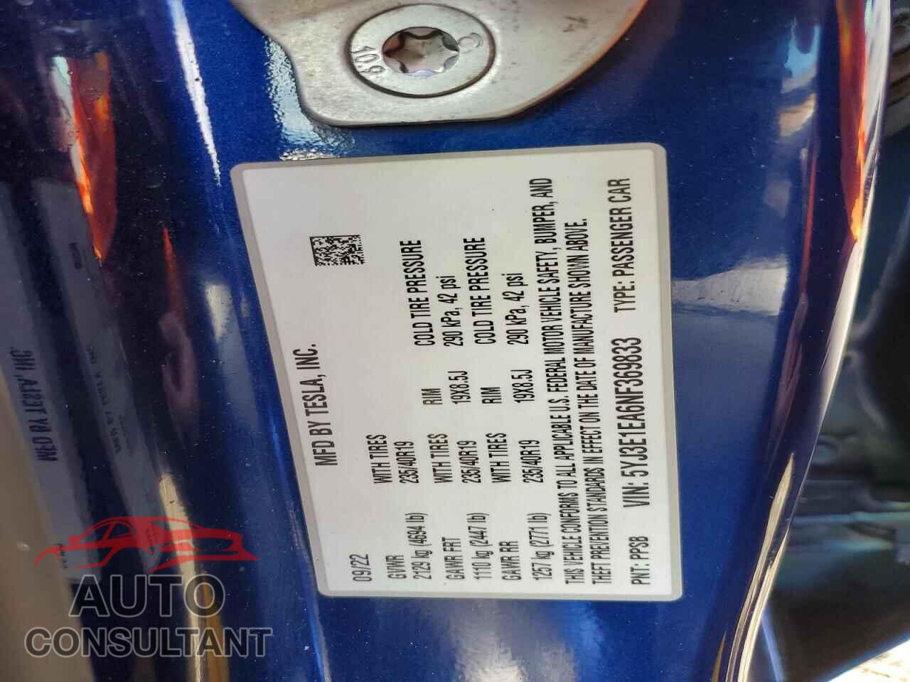 TESLA MODEL 3 2022 - 5YJ3E1EA6NF369833