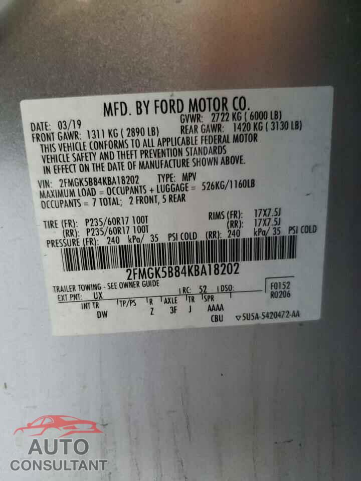 FORD FLEX 2019 - 2FMGK5B84KBA18202
